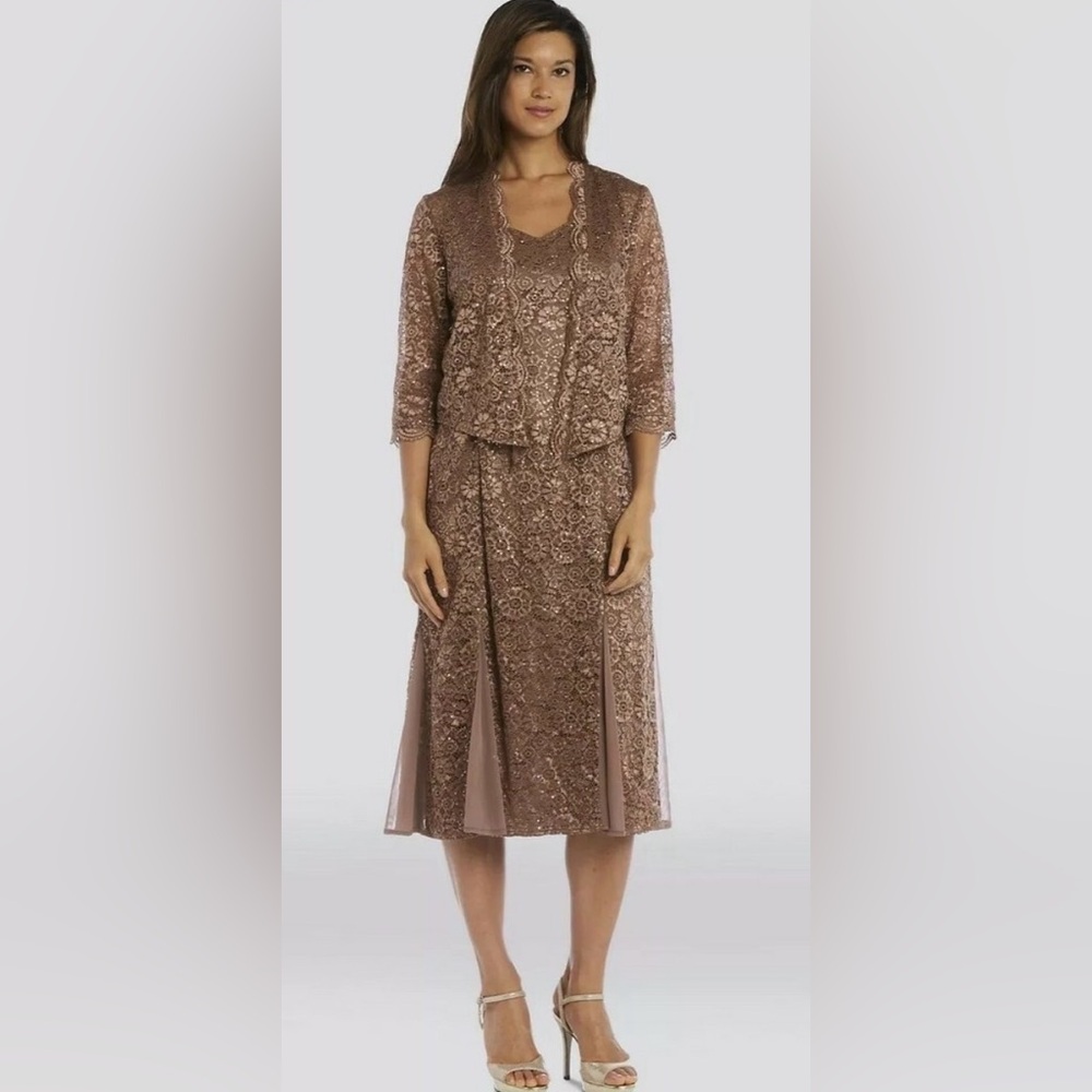 R&M Richards Brown Lace Skirt Set NWT